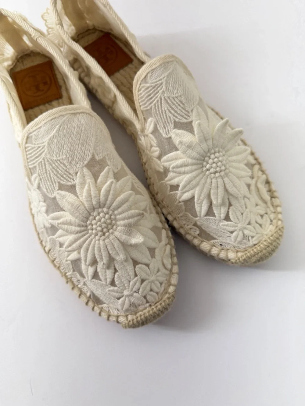 Tory Burch Darian Guipure Lace Flower Espadrilles Cream 8.5 Casual Summer Boho